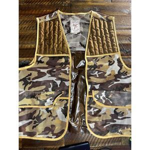 Vtg Sportsflite Sportswear Men's Beige CAMO Brown Hunting Shooting Vest Sz XL